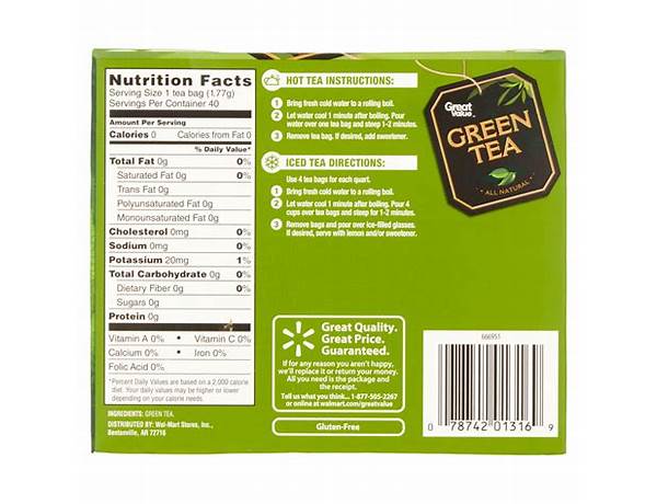 Kroger, 100% natural green tea nutrition facts