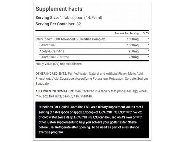 L carnite ls3 nutrition facts