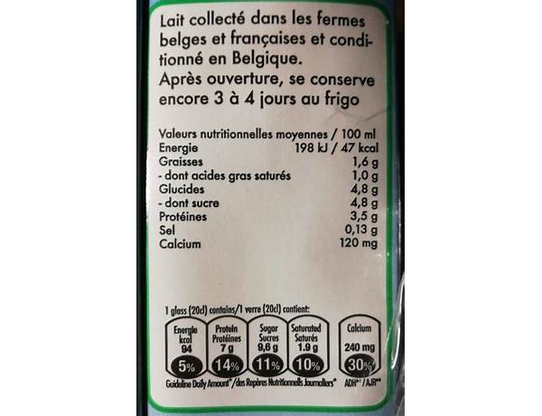 Lait demi écrémé nutrition facts