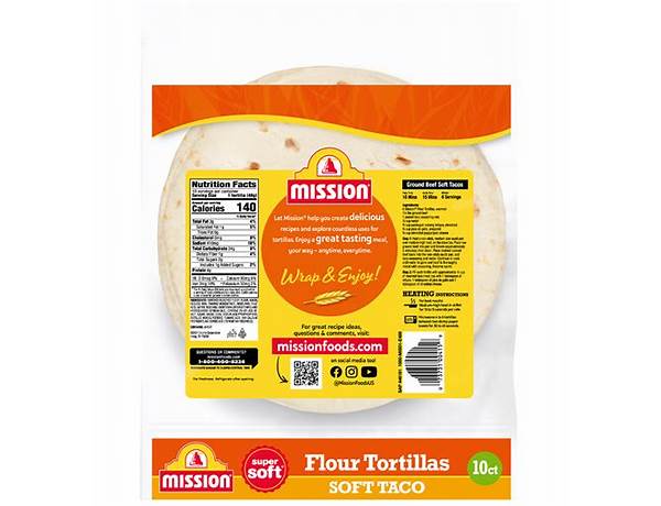 Large flour tortillas soft taco food facts