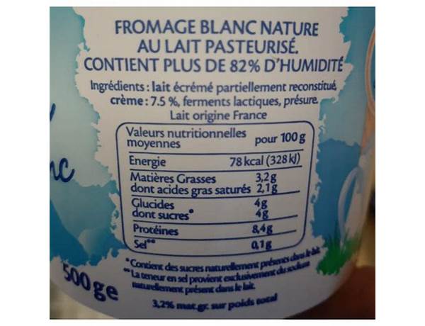 Le fromage blanc nature nutrition facts