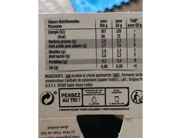 Le petit frais nutrition facts