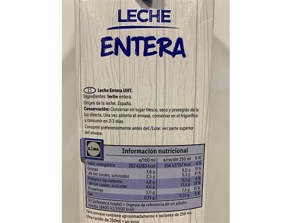 Leche entera food facts