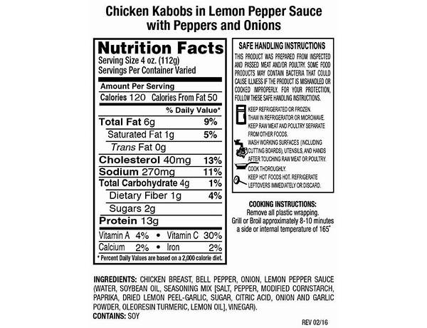 Lemon chicken kebabs nutrition facts