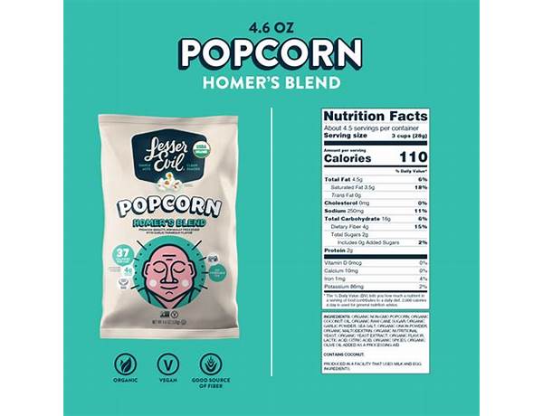 Lesser evil homer's blend popcorn nutrition facts