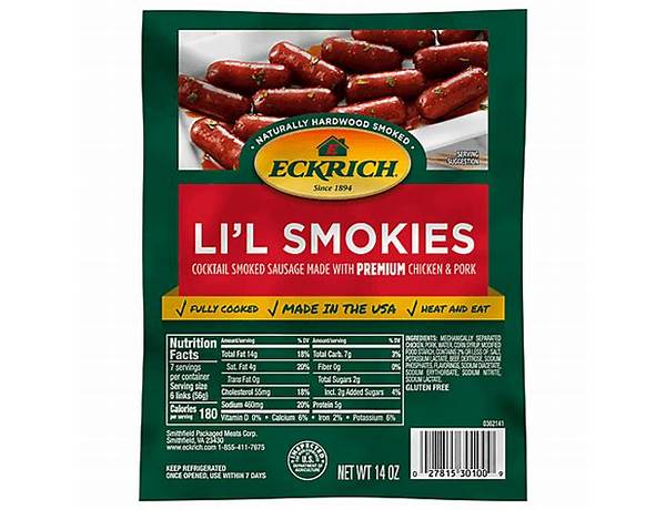 Li'l smokies cocktail smoked sausage, li'l smokies food facts