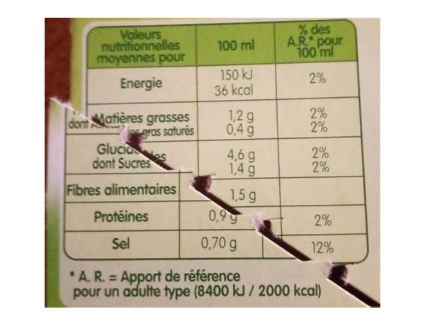 Liebig mouliné de 10 légumes nutrition facts