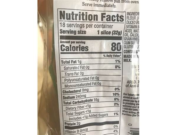 Light italian  bread nutrition facts