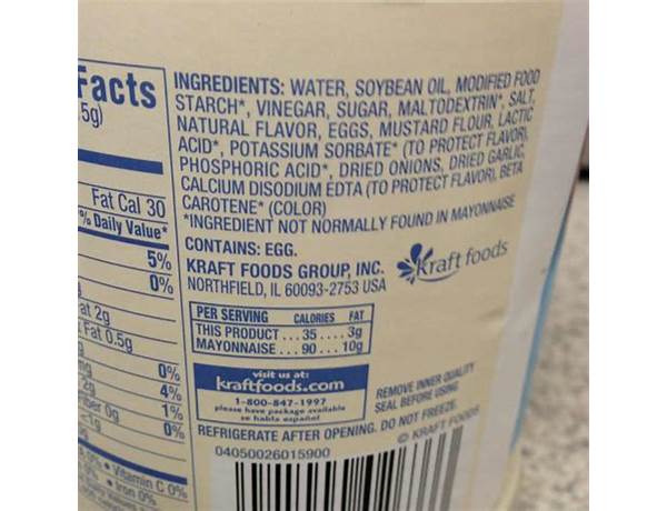 Light mayonnaise, light ingredients
