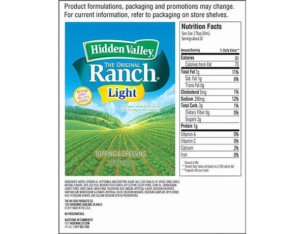 Light ranch dressing food facts