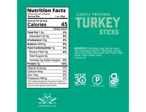 Lightly peppered turkey stick food facts