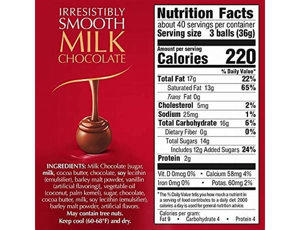 Lindt, lindor assorted chocolate truffles nutrition facts