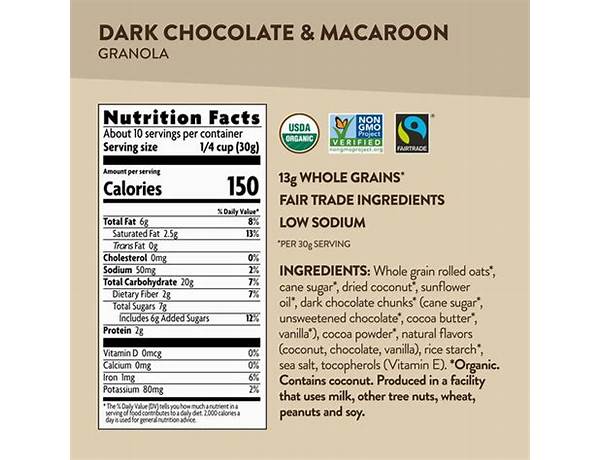 Love crunch organic dark chocolate macaroon granola nutrition facts