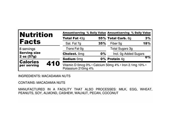 Macadamia nut pieces nutrition facts