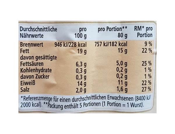 Maestade geflügel bratwurst nutrition facts