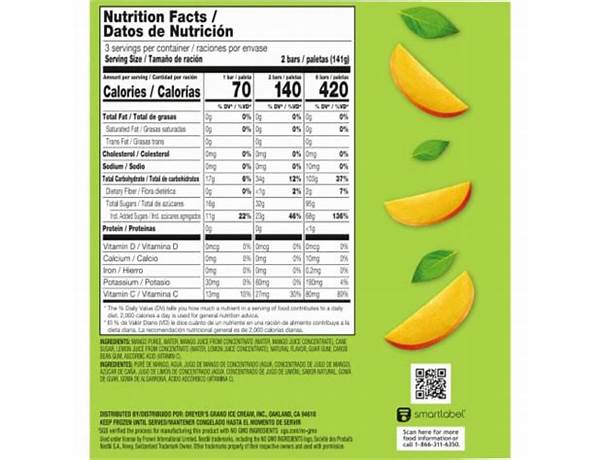 Mango fruit bar food facts