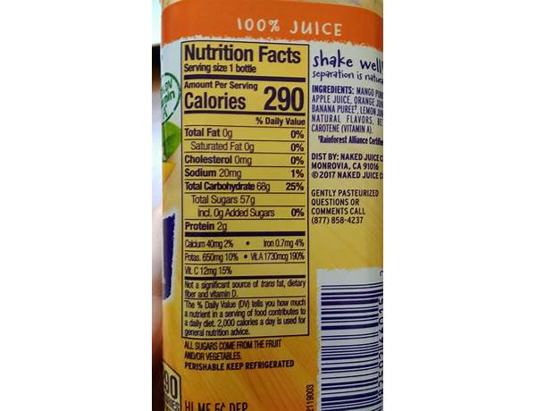 Mango juice drink food facts