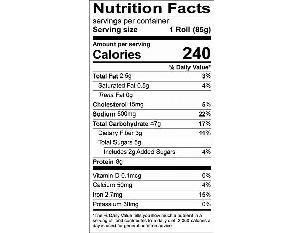 Market 32 kaiser roll nutrition facts