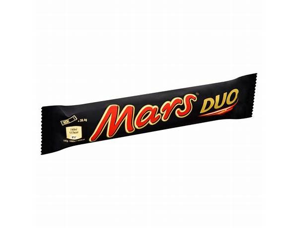Mars duo, milk chocolate with soft nougat and caramel centre bar food facts