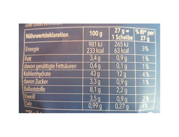 Meisterbäckers nutrition facts