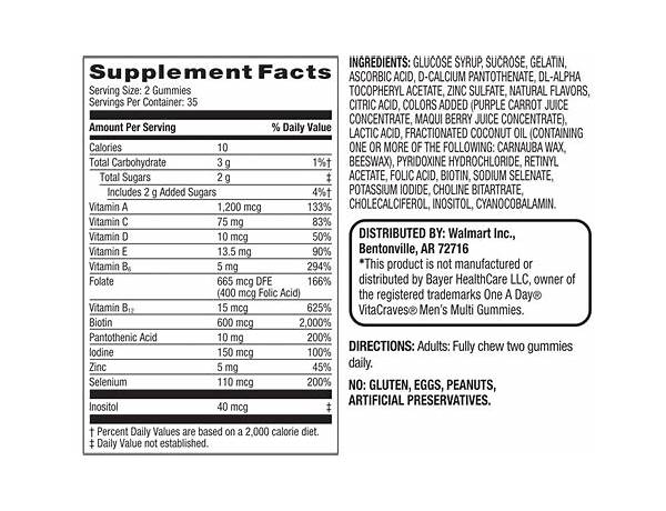 Mens once daily nutrition facts