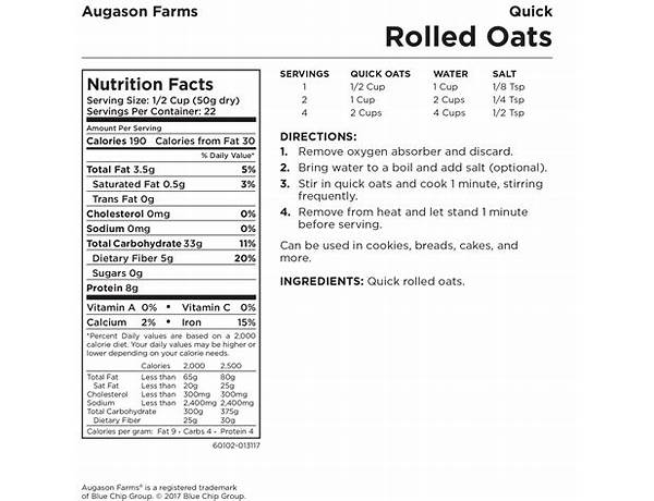 Microwavable quick oats food facts