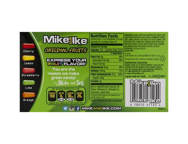 Mike and ike original fruits nutrition facts