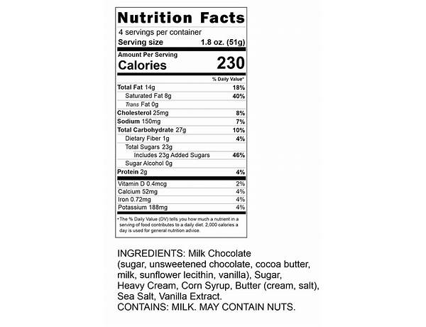 Milk chocolate caramel nutrition facts