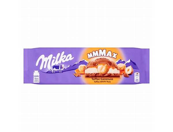 Milka chocolate tablet milk with hazelnuts and toffee ingredients
