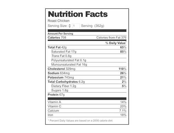 Mojo oven roasted chicken nutrition facts