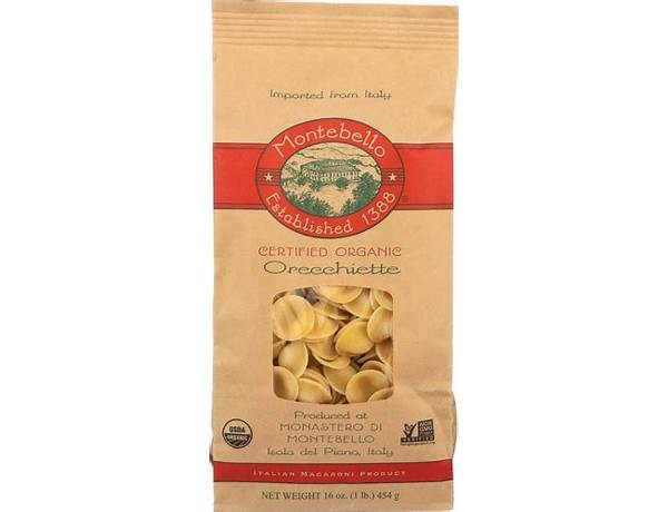 Montebello, organic orecchiette, italian macaroni product ingredients