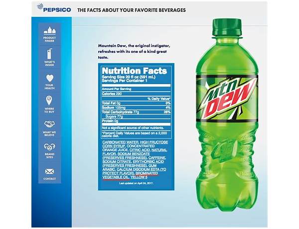 Mountain dew soda food facts