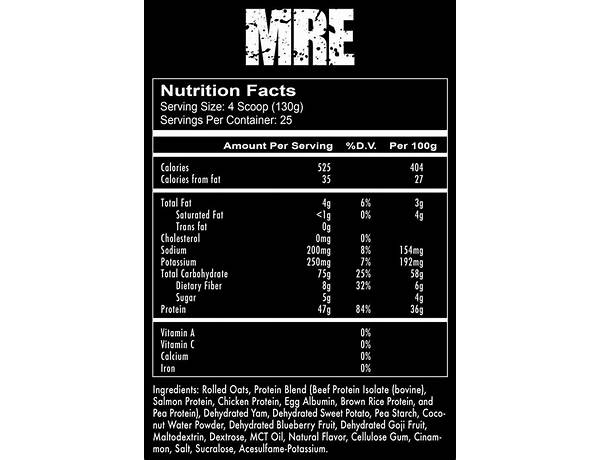 Mre meal replacement - food facts