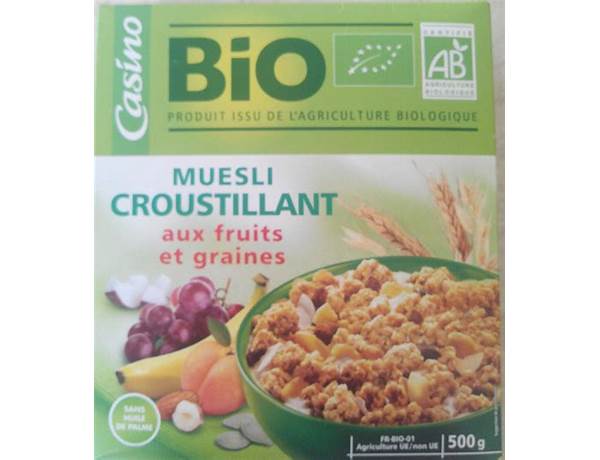 Muesli croustillant aux fruits et graines ingredients