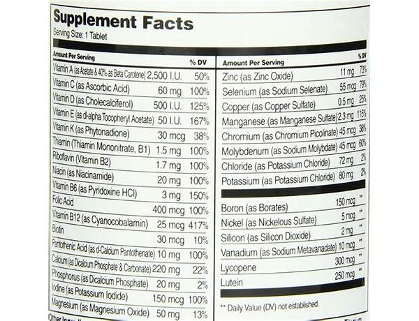 Multivitamin-dryvk ingredients
