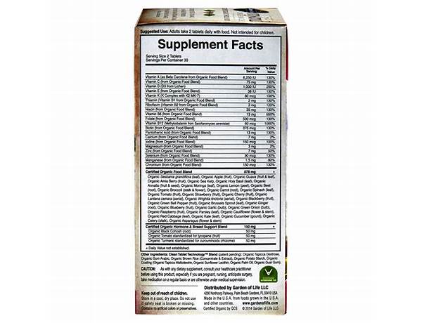 Mykind organic multivitamns nutrition facts