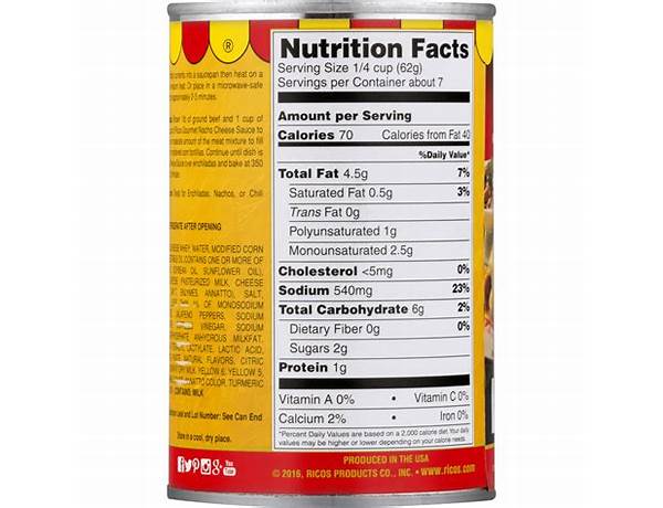 Nacho cheese sauce nutrition facts