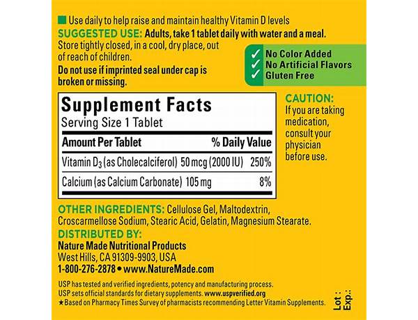 Natural made d3 nutrition facts
