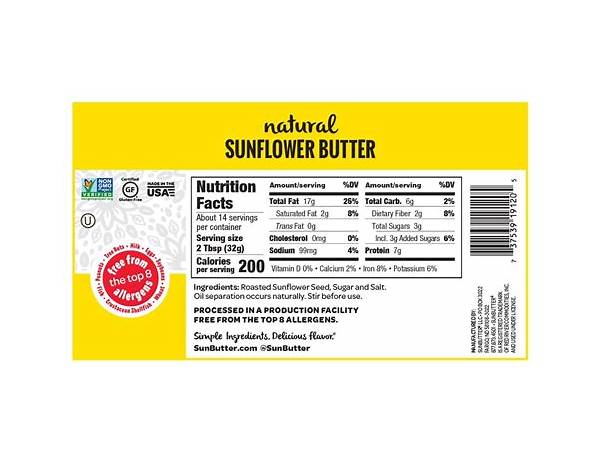 Natural sunbutter ingredients