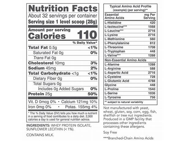 Natural whey and casein blend protein isolate nutrition facts