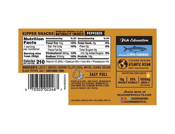 Naturally smoked kipper snacks nutrition facts