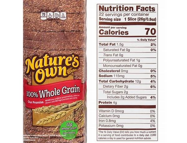 Nature's own whole grain bread -oz food facts