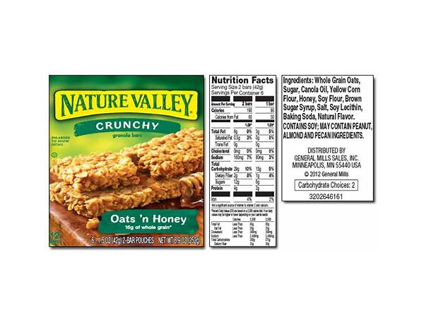 Nature valley oats 'n honey granola crunch nutrition facts