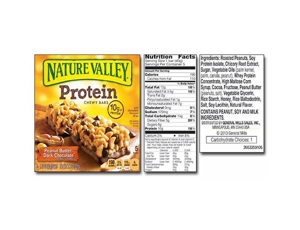 Nature valley protein peanut butter dark chocolate chewy bar gf nutrition facts