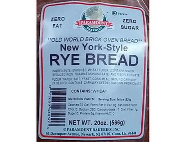 New york rye bread nutrition facts