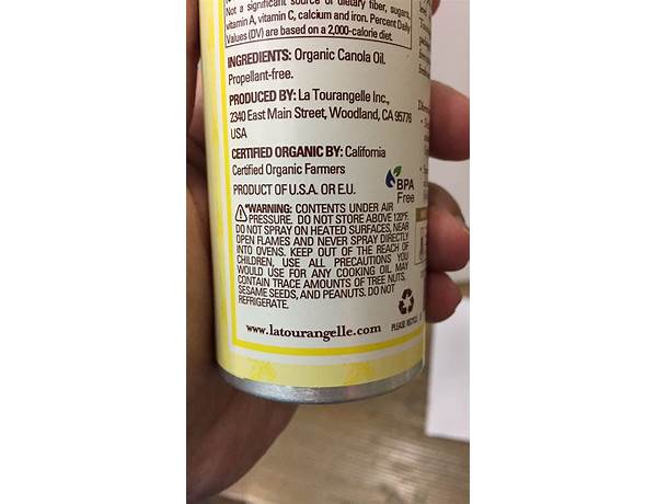 Non-aerosol canola oil ingredients