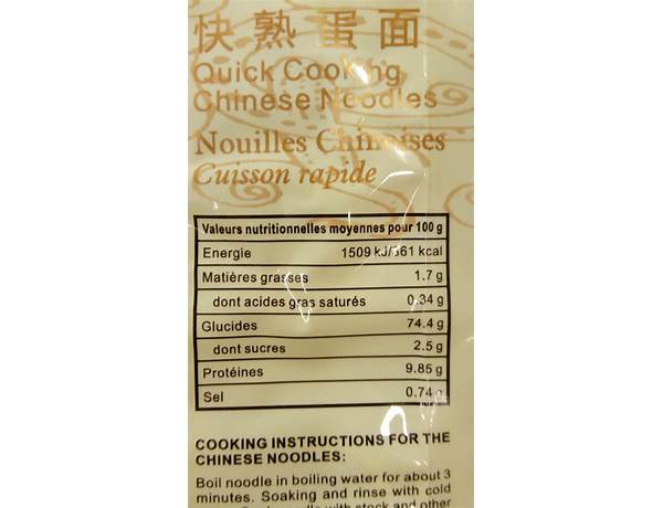 Nouilles chinoises nutrition facts