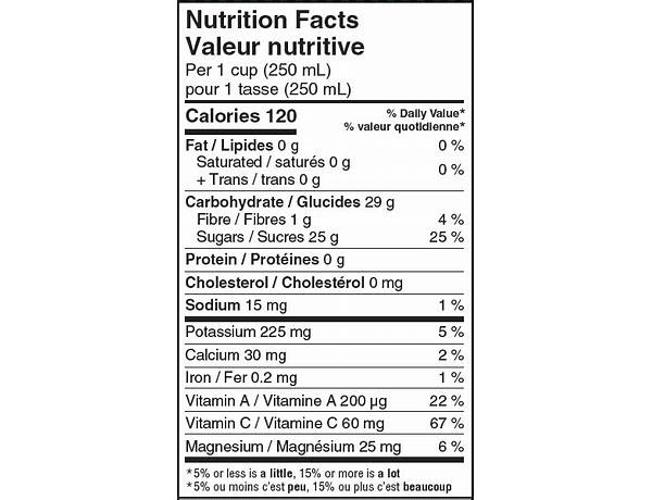 Oasis tropical nutrition facts