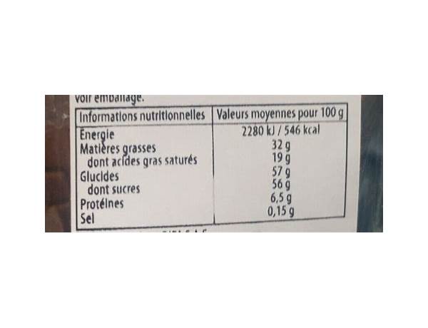 Oeufs au chocolat nutrition facts