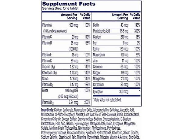 One a day men's complete multivitamin nutrition facts